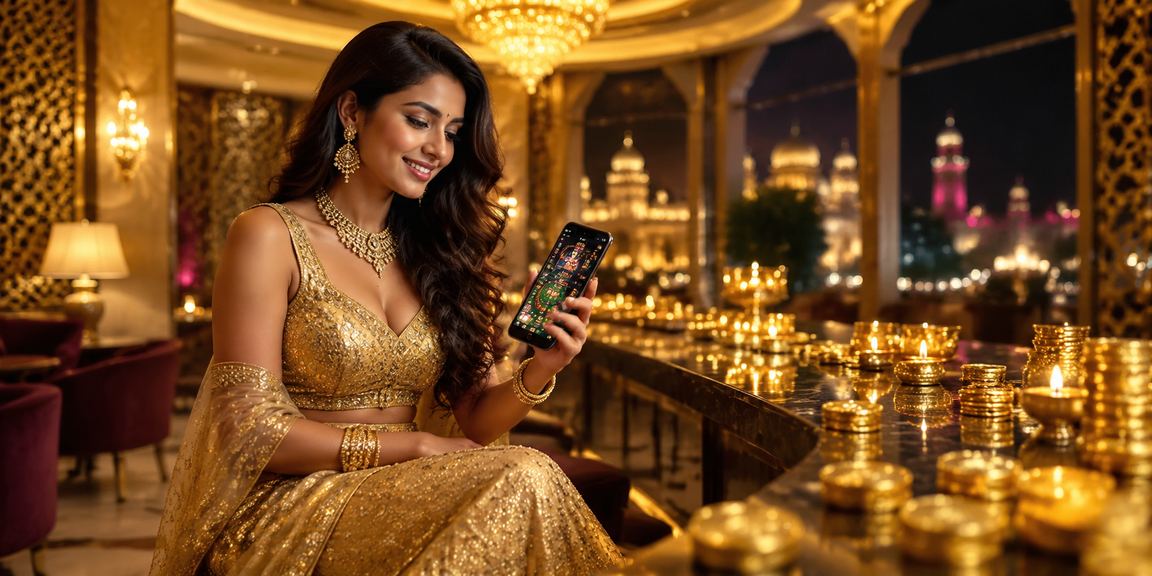 VIP player enjoying premium mobile casino experience in traditional Indian attire
